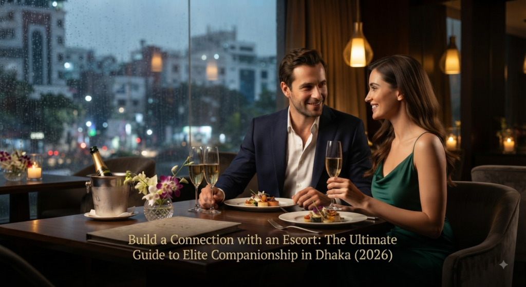 Build a connection with an escort - Gentleman and companion smiling in an upscale Dhaka setting