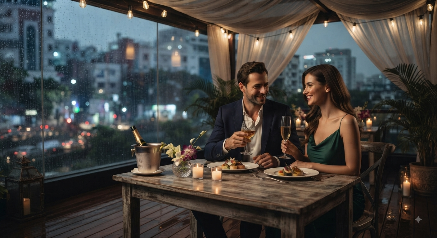 How to Build a Connection with an Escort – Comfortable & Respectful Experience Guide 1 Build a connection with an escort - Gentleman and companion smiling in an upscale Dhaka setting